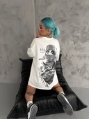 Unisex Baskılı Oversize T-Shirt - Beyaz thumbnail 1