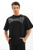 Unisex Oversize Taşlı T-Shirt - Siyah thumbnail 2