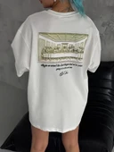 Unisex Baskılı Oversize T-Shirt - Beyaz thumbnail 1