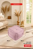XPERMATE PuffyMod Dekoratif Kare Puf Orta Sehpa Ayak Uzatma Puf 40x40 cm Pembe thumbnail 2