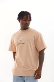Unisex Baskılı Oversize T-Shirt - Bej thumbnail 3