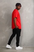 Unisex Baskılı Oversize T-Shirt - Kırmızı thumbnail 5