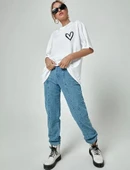 Unisex Baskılı Oversize T-Shirt - Beyaz thumbnail 2