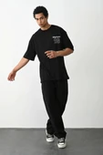 Unisex Baskılı Oversize T-Shirt - Siyah thumbnail 3