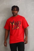 Unisex Baskılı Oversize T-Shirt - Kırmızı thumbnail 1