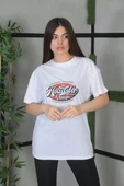 Unisex Baskılı Oversize T-Shirt - Beyaz thumbnail 1