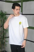 Unisex Bisiklet Yaka Baskılı Oversize T-Shirt - Beyaz thumbnail 2