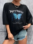 Unisex Baskılı Oversize T-Shirt - Siyah thumbnail 5