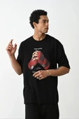 Unisex Baskılı Oversize T-Shirt - Siyah - 2
