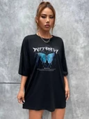 Unisex Baskılı Oversize T-Shirt - Siyah thumbnail 4