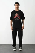 Unisex Baskılı Oversize T-Shirt - Siyah - 4