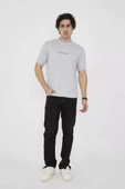 Unisex Bisiklet Yaka Slim fit T-Shirt- Boyalı Gri thumbnail 5