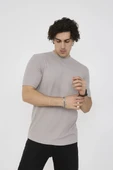 Unisex Bisiklet Yaka Slim fit T-Shirt- Taş thumbnail 3