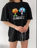 Kadın Bisiklet Yaka Baskılı Oversize T-Shirt - Siyah thumbnail 2