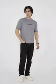 Unisex Bisiklet Yaka Slim fit T-Shirt- Gri thumbnail 5