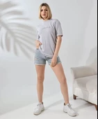 Unisex Bisiklet Yaka Baskılı Slim Fit T-Shirt - Boyalı Gri thumbnail 5