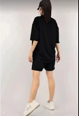 Kadın Unisex Nakış İşlemeli Şort Takım - Siyah thumbnail 4