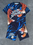 Erkek Dijital Baskılı Şortlu Takım - Mavi thumbnail 2