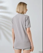 Unisex Bisiklet Yaka Baskılı Slim Fit T-Shirt - Boyalı Gri thumbnail 7