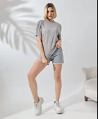 Unisex Bisiklet Yaka Baskılı Slim Fit T-Shirt - Boyalı Gri thumbnail 6