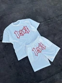 Erkek Nakış İşlemeli Şortlu Takım - Beyaz thumbnail 2