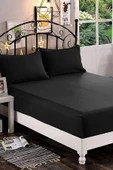 mer-tim ezberbozan ev tekstili Mer-tim Pamuklu Ranforce Çift Kişilik 160x200 Lastikli Çarşaf Takımı - Siyah thumbnail 1