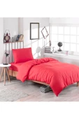 mer-tim ezberbozan ev tekstili Tek Kişilik Lastikli Kırmızı Pamuklu Ranforce Nevresim Takımı - 160x220 thumbnail 1