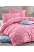 mer-tim ezberbozan ev tekstili Mer-Tim Pamuklu Ranforce Jumbo Boy Pembe Yıldız 240x260 Nevresim Seti (Çarşaf Dahil Değildir) - 1