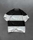 Unisex Bisiklet Yaka Parçalı T-Shirt - Siyah thumbnail 2