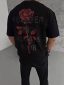 Unisex Bisiklet Yaka Baskılı Oversize T-Shirt - Siyah thumbnail 2