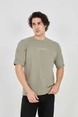 Unisex Jakar Kumaş Rahat Kol T-Shirt - Açık Yeşil thumbnail 3