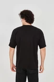 Unisex Jakar Kumaş Rahat Kol T-Shirt - Siyah thumbnail 3