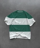 Unisex Bisiklet Yaka Parçalı T-Shirt - Yeşil thumbnail 1