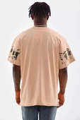 Unisex Bisiklet Yaka Baskılı Oversize T-Shirt - Bej thumbnail 8
