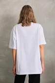 Unisex Bisiklet Yaka 20/1 Düz Oversize T-Shirt - Beyaz thumbnail 3