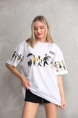 Unisex Bisiklet Yaka Baskılı Oversize T-Shirt - Beyaz thumbnail 4