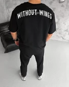 Unisex Bisiklet Yaka Baskılı Oversize T-Shirt - Siyah thumbnail 3