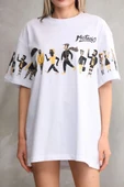 Unisex Bisiklet Yaka Baskılı Oversize T-Shirt - Beyaz thumbnail 3