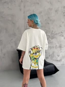 Unisex Bisiklet Yaka Baskılı Oversize T-Shirt - Beyaz thumbnail 3