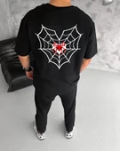 Unisex Bisiklet Yaka Baskılı Oversize T-Shirt - Siyah thumbnail 2