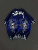 Unisex Bisiklet Yaka Baskılı Oversize T-Shirt - Lacivert thumbnail 6