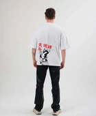 Unisex Bisiklet Yaka Baskılı Oversize T-Shirt - Beyaz thumbnail 2