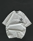 Unisex Bisiklet Yaka Baskılı Oversize T-Shirt - Beyaz thumbnail 1