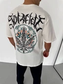 Unisex Bisiklet Yaka Baskılı Oversize T-Shirt - Beyaz thumbnail 2