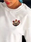 Unisex Bisiklet Yaka Baskılı Oversize T-Shirt - Beyaz thumbnail 2