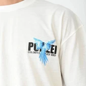 Unisex Bisiklet Yaka Baskılı Oversize T-Shirt - Beyaz thumbnail 2