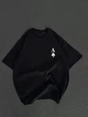 Unisex Bisiklet Yaka Baskılı Oversize T-Shirt - Siyah thumbnail 1