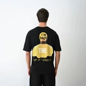 Unisex Bisiklet Yaka Baskılı Oversize T-Shirt - Siyah thumbnail 4