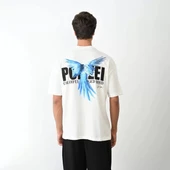 Unisex Bisiklet Yaka Baskılı Oversize T-Shirt - Beyaz thumbnail 5