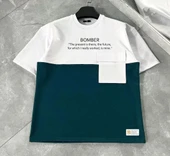 Unisex Torba Cep Detaylı  Parçalı T-Shirt - Lacivert thumbnail 1